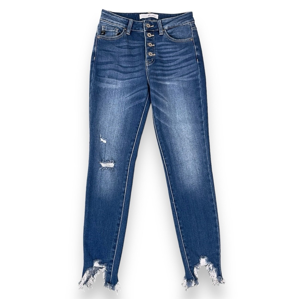 KanCan Jeans Women 5/26 Blue Skinny Raw Frayed Exposed Button KC9183D Stretch